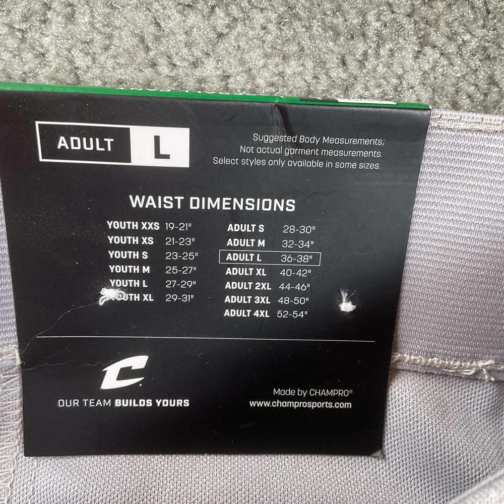 Champro Baseball Pants Adult Large Grey New With Tags Athletic Trousers BP41 - Picture 6 of 6